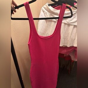 Debut Hot Pink Ribbed Mini Dress